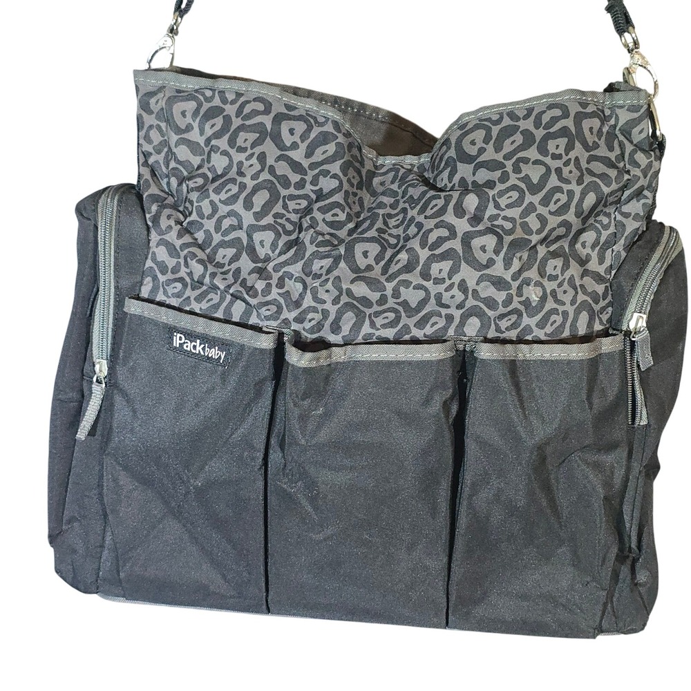 iPackbaby Leopard Print Diaper Bag Messenger Crossbody Travel Tote Black Gray